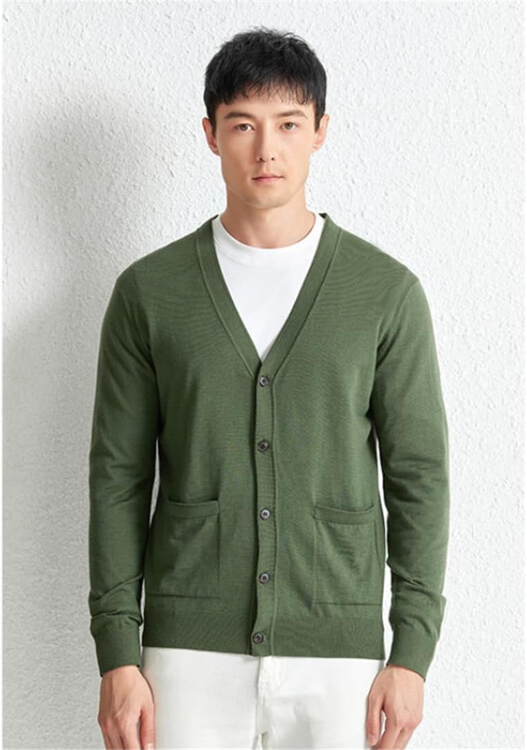 Men's Casual Long Sleeve Wool Cardigan Solid Classic Buttons Knit Sweater with Pockets