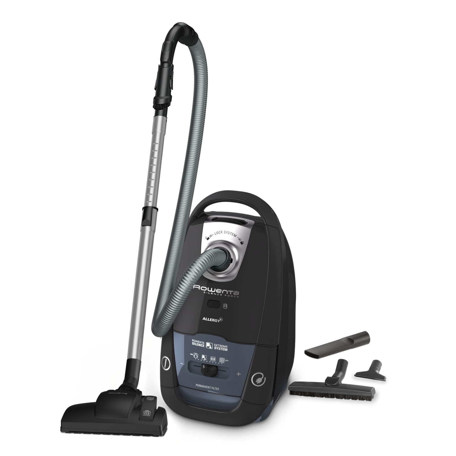 Rowenta Silence Force Allergy+ Bodenstaubsauger mit Beutel, Effitech-Motor, 75 dB(A), 4,5 Liter Fassungsvermögen, 750 Watt Leistung, Staubsauger mit Kabel, Schwarz, RO7755