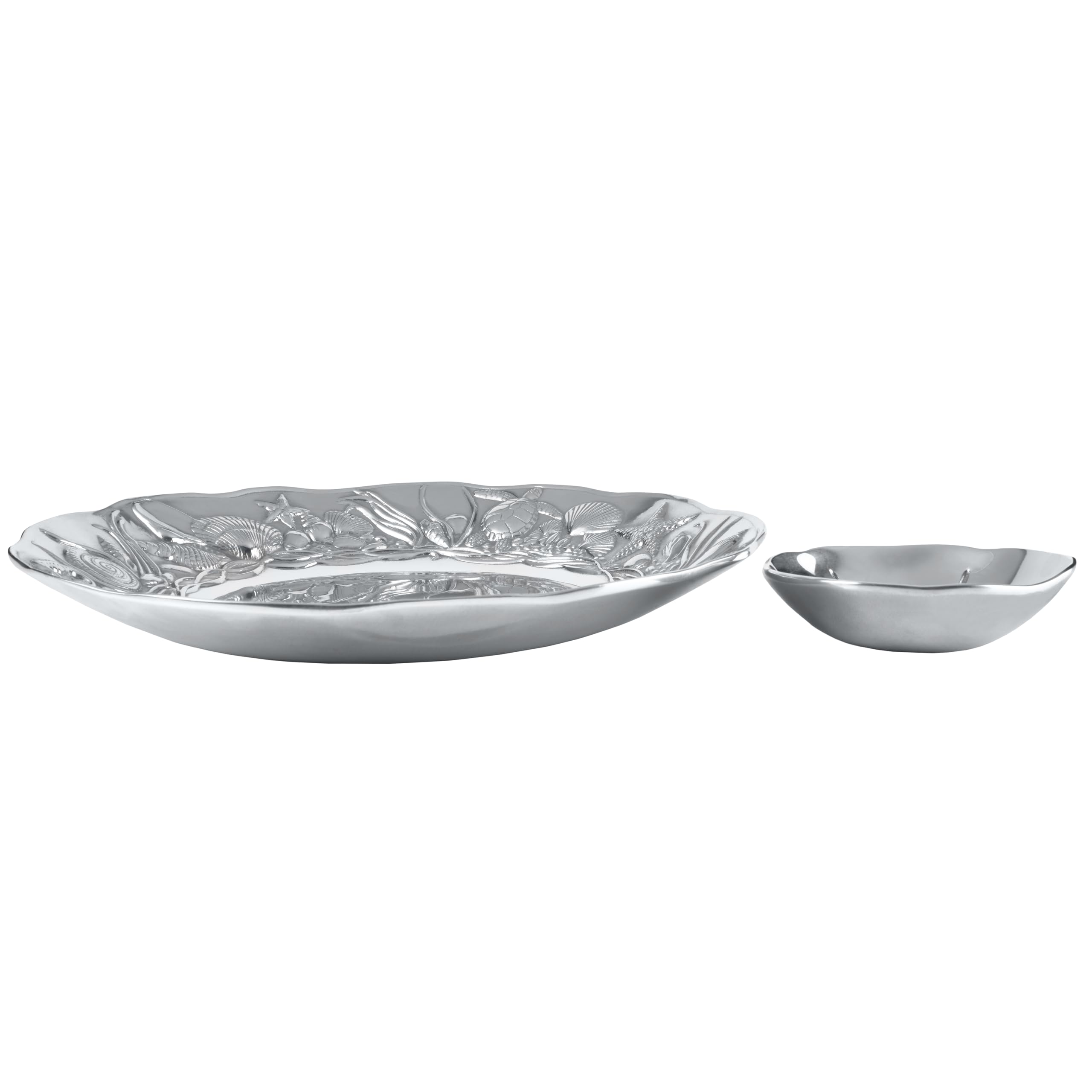 Wilton Armetale 243016 Coastal Juego de 2 piezas para servir virutas y salsa, plata, aluminio