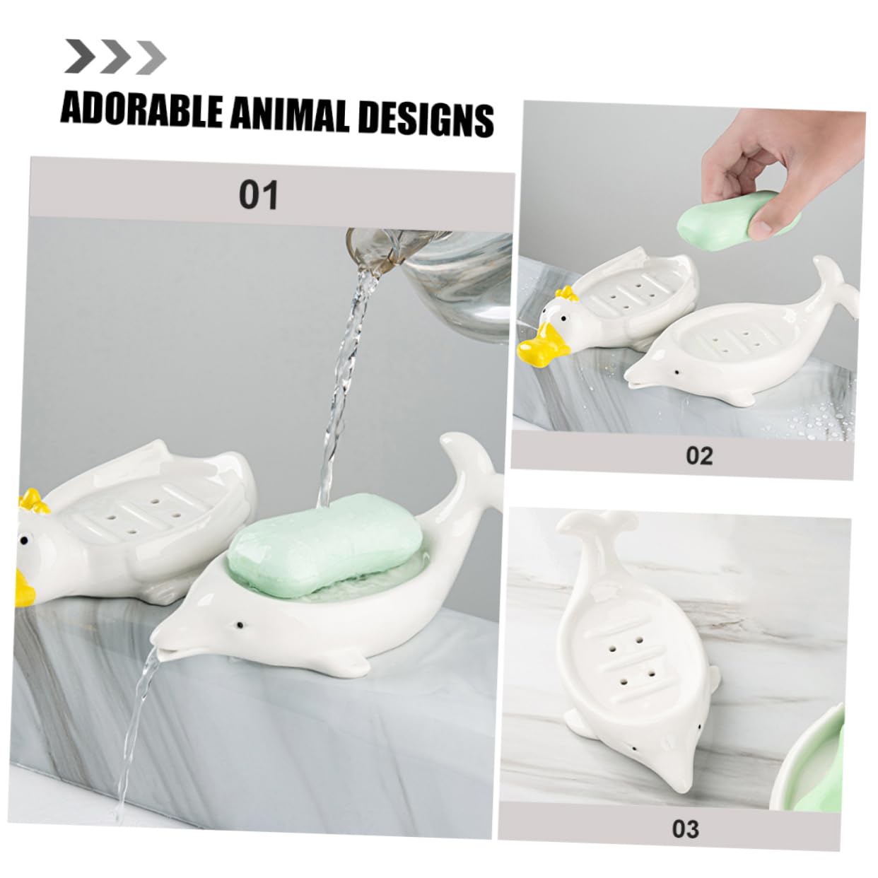 2 Stück Keramik Seifenschalen Tierform mit Ablauföffnung Seifenhalter Dusche Bad Küche Dekorativer Abtropfhalter
