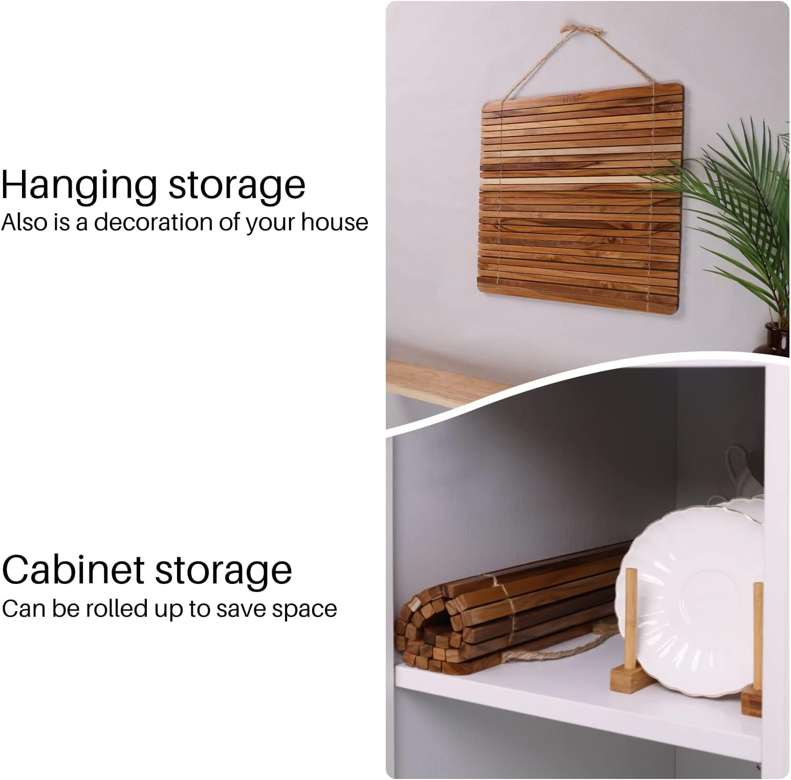 Over Sink Dish Drying Rack, Kitchen Sink Organizer 17.8'' x 16.1'' by HTB, Teak Wood Roll Up Dish Drying Rack, Sink Organizer for Dishes, Plates, Bowls, Wooden Sink Cover for Counter Space