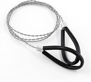 Waziaqoc Survival Wire Saw, Heavy Duty Emergency Steel Wire Saw Pocket Size Outdoor Tool for Cutting Wood Rubber Plastic, Black