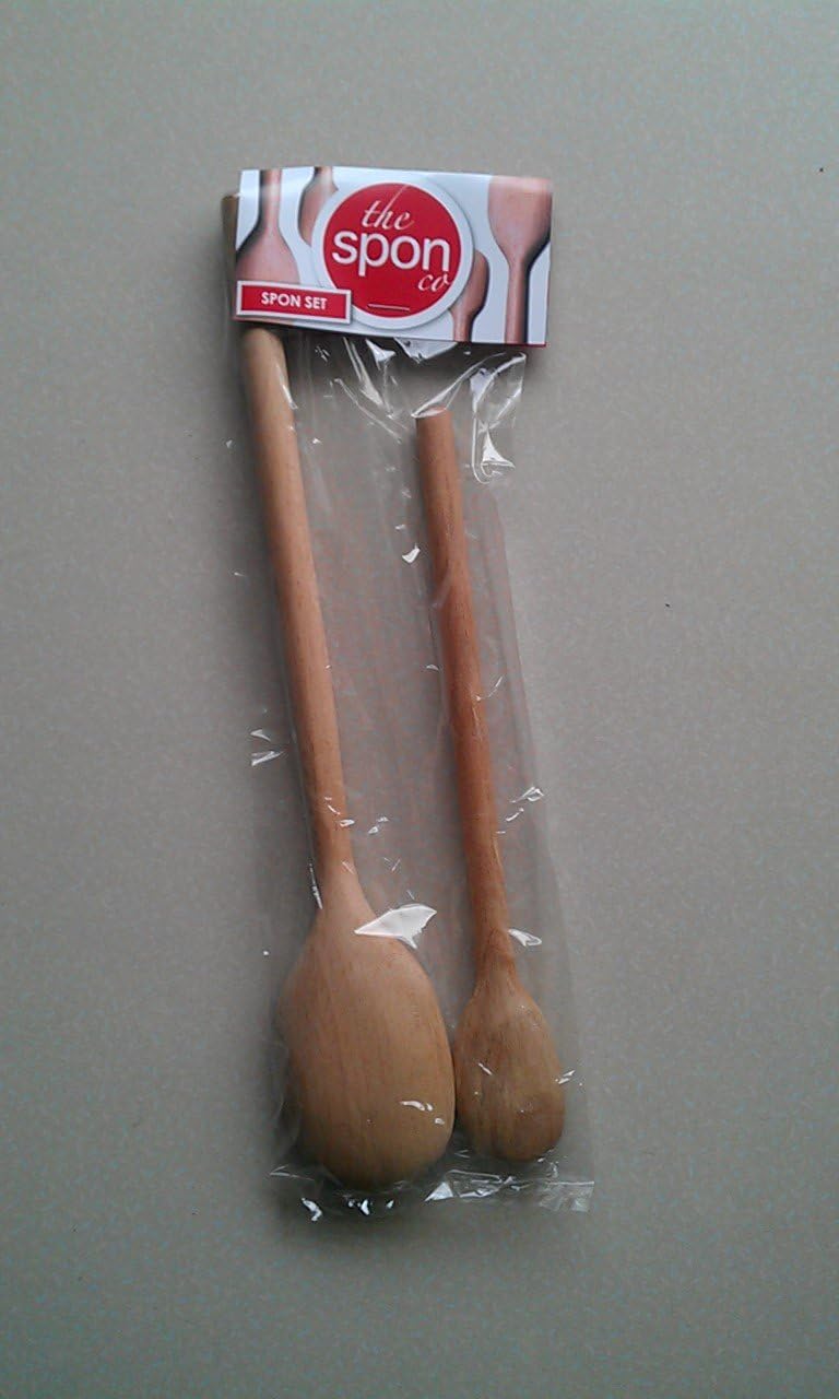 Award Winning Spon Non Clogging Double Backed Wooden Spoon Set 12" and 8" Perfect for Mixing Cake Batter, Stirring Porridge, sauces and Risotto.