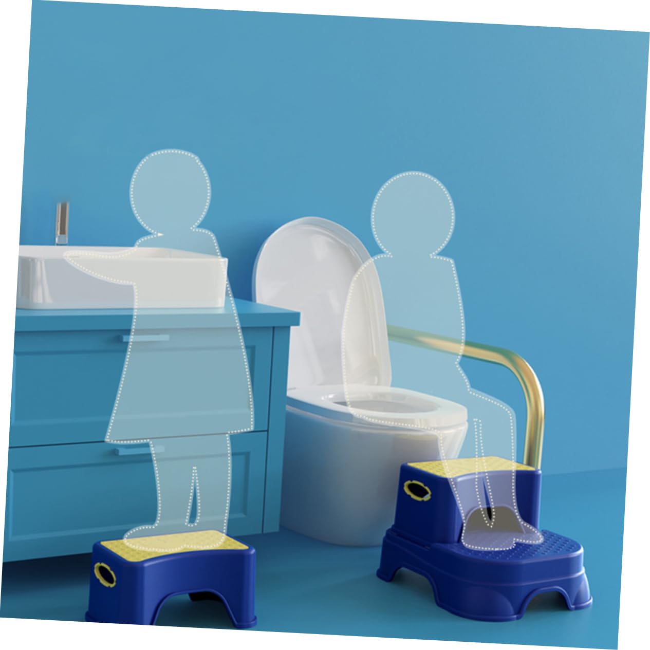 BESTonZON Taburete de Escalón Infantil de Doble Taburete Pies de Baño Antideslizante Herramienta de Seguridad Baño Color Amarillo y Azul