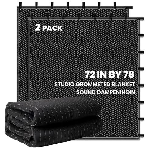 2 Pcs Sound Dampening Blankets 72' x 78', Soundproof Blanket with 16 Metal Grommets, Sound Blankets...