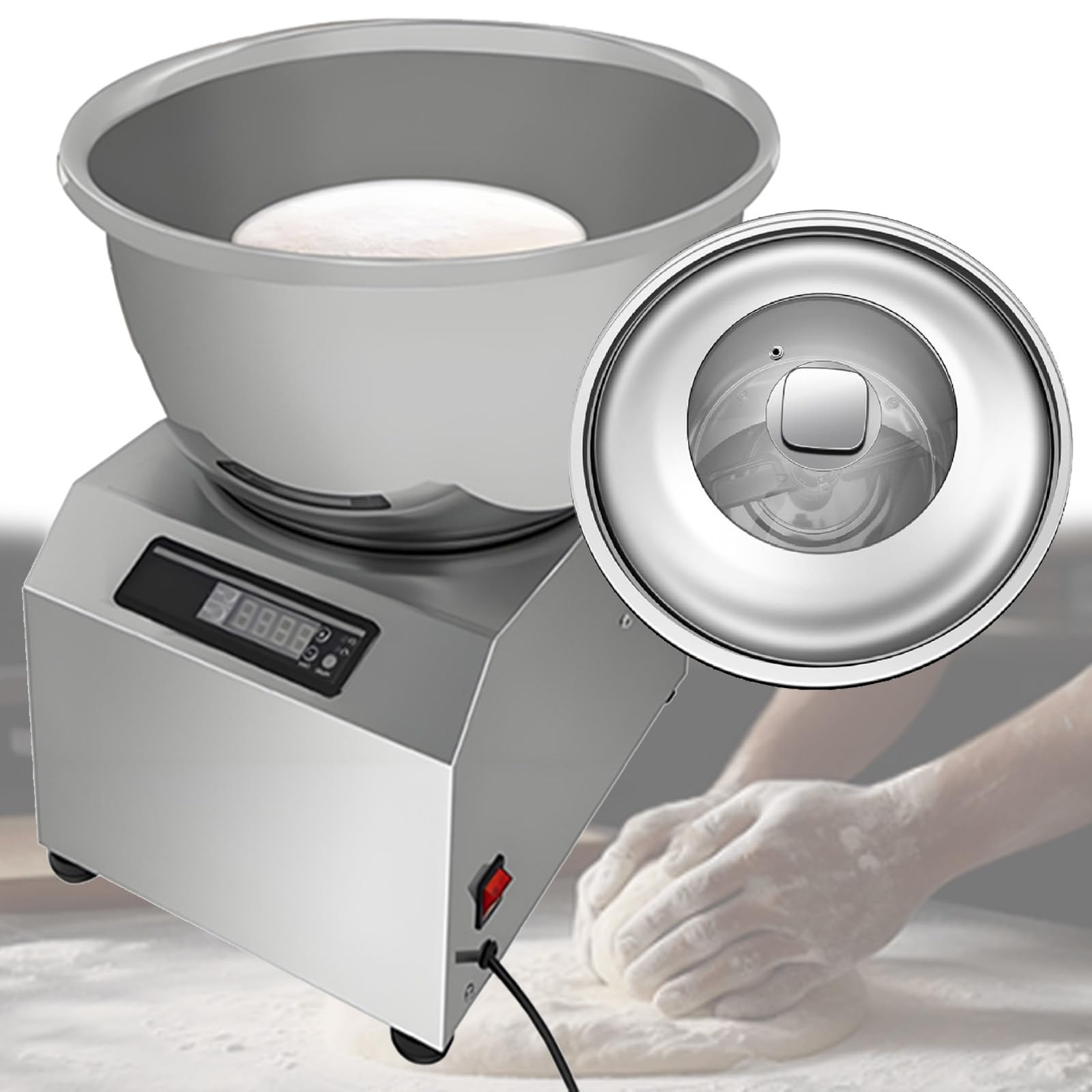 Impastatrice Commerciale a Spirale elettrica da 5 kg/8 kg, 1800 W/2200 W, Doppia Macchina impastatrice Rotante in Acciaio Inox con Coperchio e Timer per ristoranti, pizzerie e panetterie 8kg