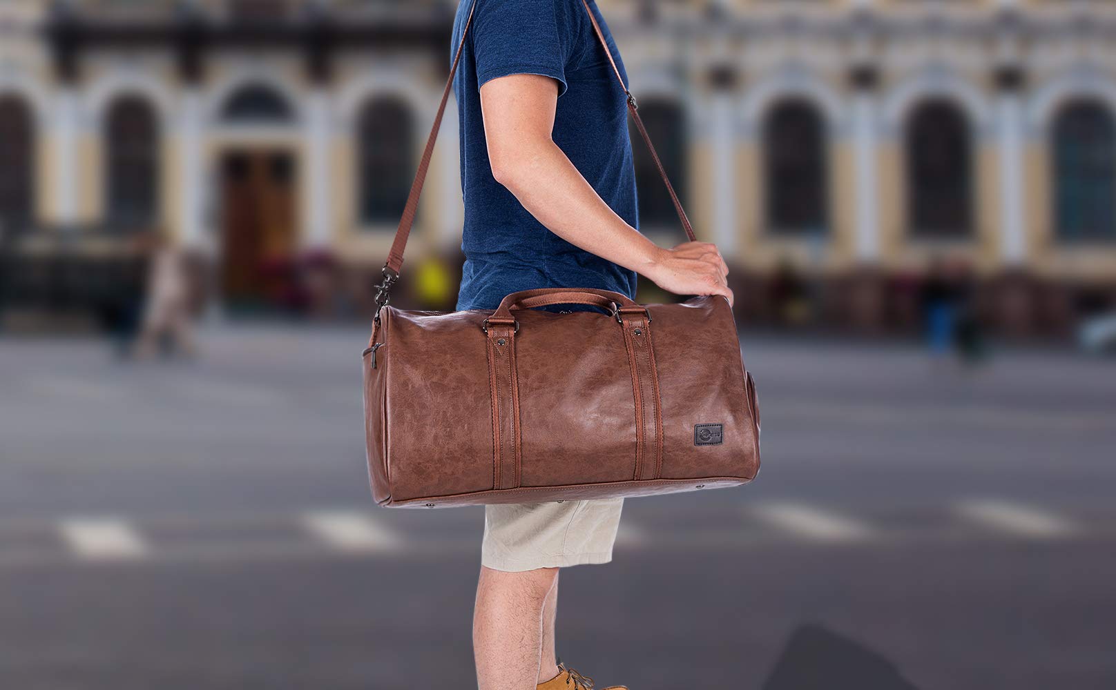 Weekender - Bolsa de Viaje de Gran tamaño con Bolsa para Zapatos, Bolsa de Mano de Cuero