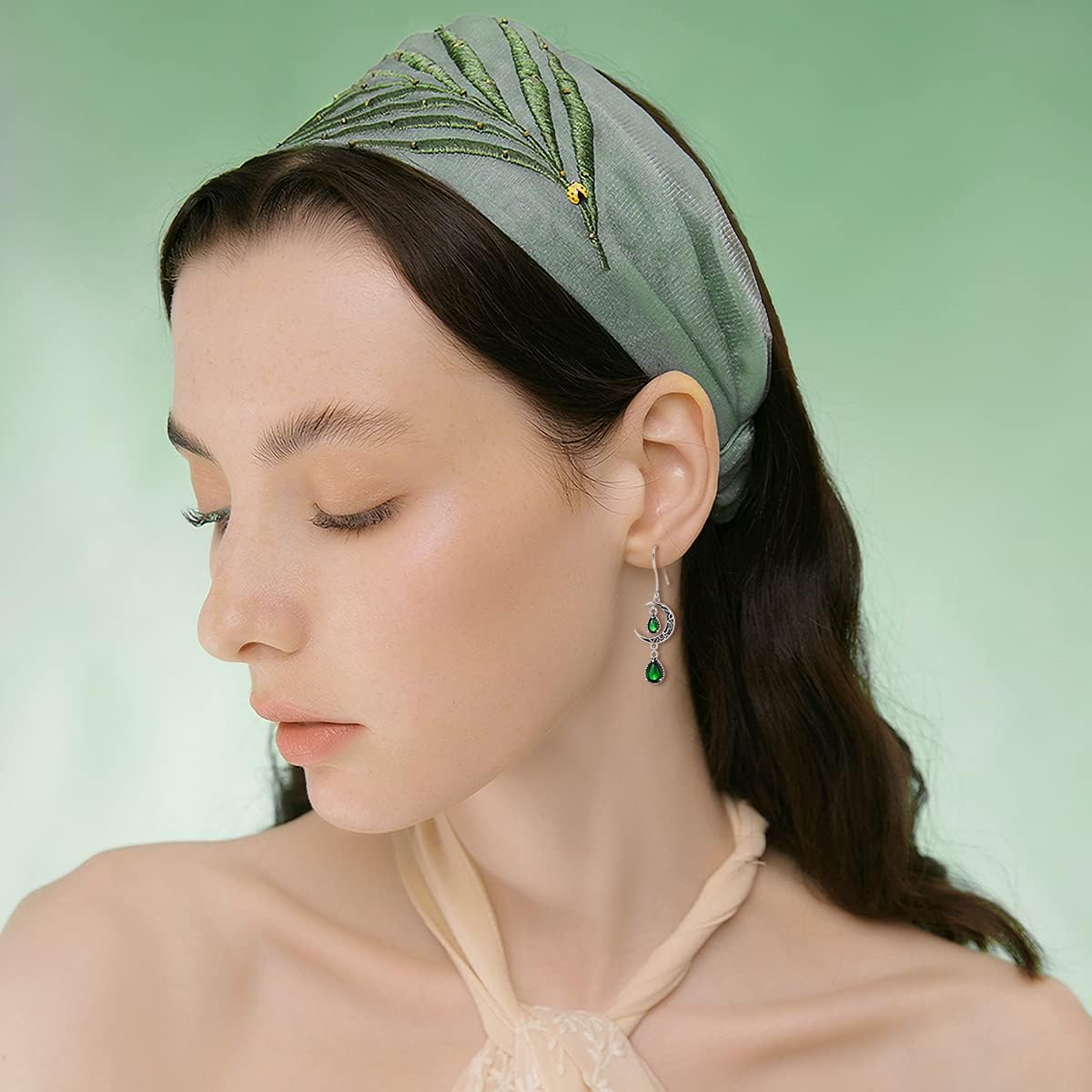 VONALA Moon Earrings for Women 925 Sterling Silver Celtic Moon Dangle Drop Earrings Emerald / Amethyst / Ruby / Sapphire/ Pink / Peridot / Aquamarine / Citrine / Black / Rainbow Topaz Dangling Earrings Celtic Jewelry Gifts for Women - Image 2