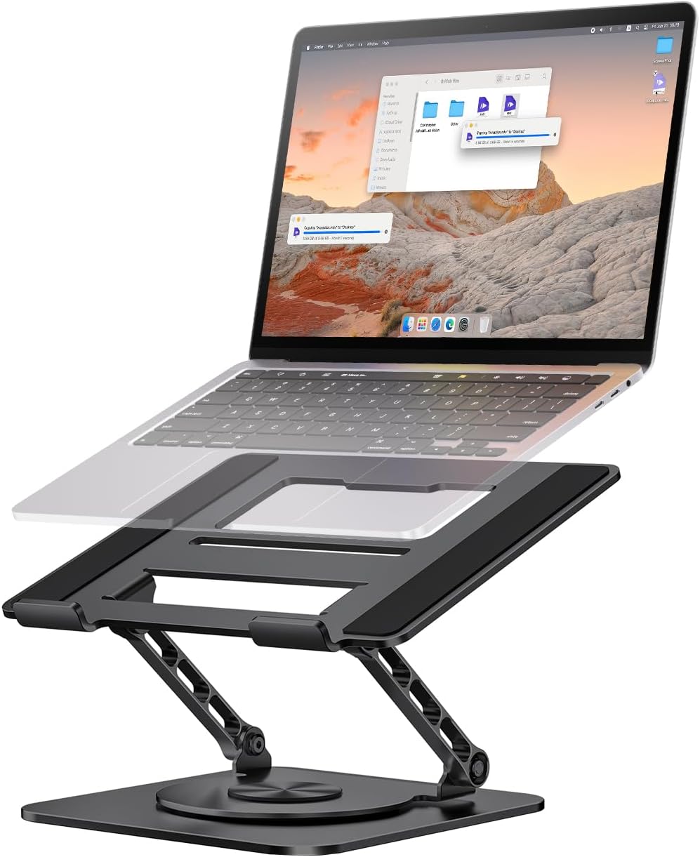 MCHOSE Laptop Stand for Desk, Ergonomic Laptop Riser with 360° Rotating Base, Foldable Notebook Computer Holder Stand Compatible with MacBook Air Pro, Dell XPS, More 10-15" Laptops, Black