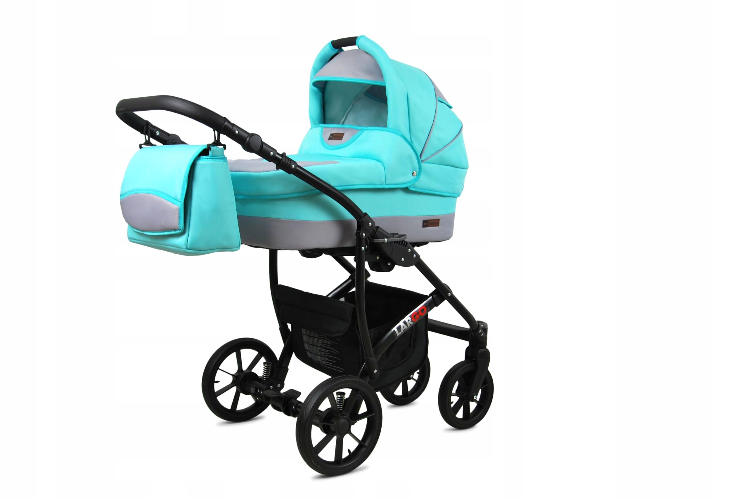 BabyLux® Zestaw wózków dziecięcych 3 w 1 – Largo – w zestawie wanienka dla niemowląt, fotelik sportowy, fotelik samochodowy – zestaw wózków dziecięcych z torbą do przewijania, osłoną przeciwdeszczową