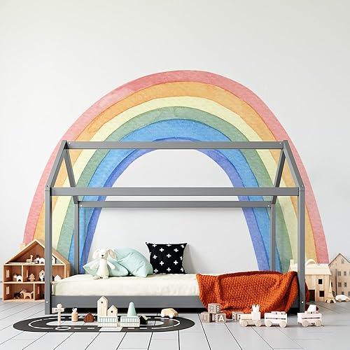 Miniatura 3 de Calcomanías de pared de arcoíris colorido pastel con estampado pastel  Adhesivos murales de pared grandes para despegar y pegar, acuarela, arco