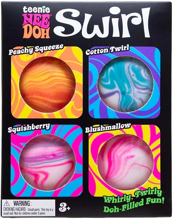 Schylling NeeDoh Teenie Swirl 4 Pack - Sensory Squeeze Toy - 1.5 in Diameter - Colors May Vary