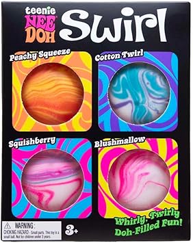 Schylling NeeDoh Teenie Swirl 4 Pack - Sensory Squeeze Toy - 1.5 in Diameter - Colors May Vary