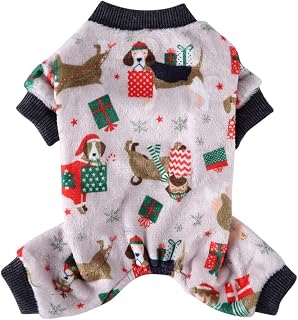 PETANGEL Dog Pajamas Flannel Dog Onesie Comfy Velvet Winter Pajamas Coat Jumpsuit for Small Dogs and Puppies, Winter Warm Dog Clothes with Legs Pet Doggie Onesies Romper Coat (Newyear Size: XL)