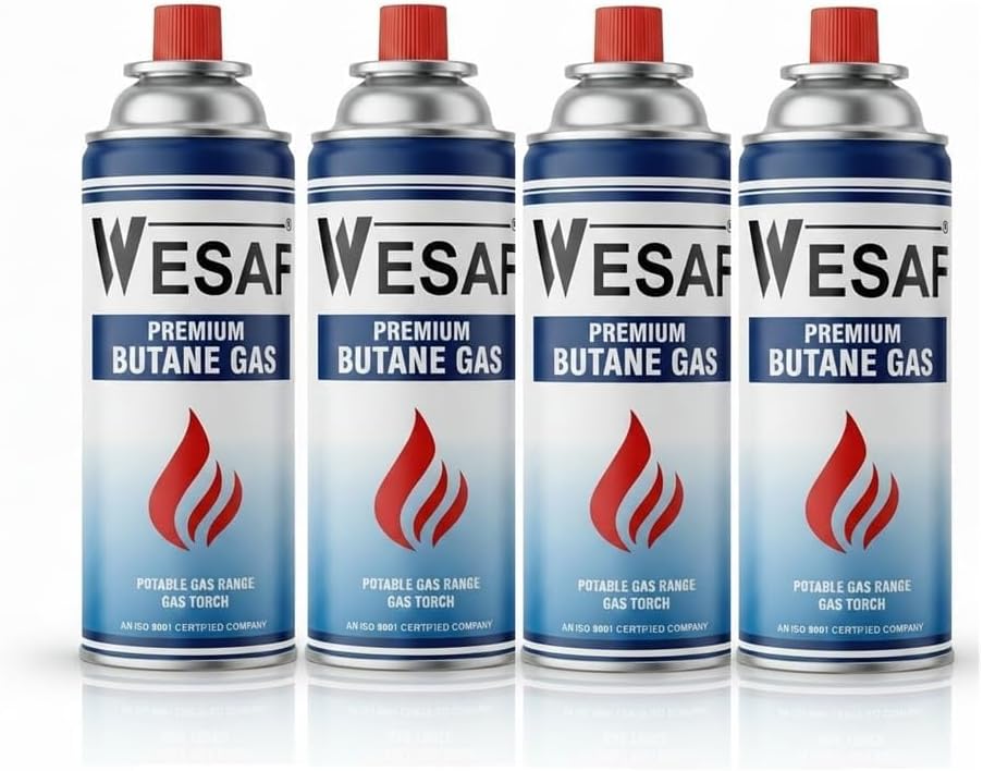 - Butane Gas 225g (Pack of 4) | Camping Gas Cylinder | Portable High-Pressure Butane Can Liquefied Gas Canister Ideal for Refilling Lighters, Small Stoves, Flame Torches and Welding Equipment