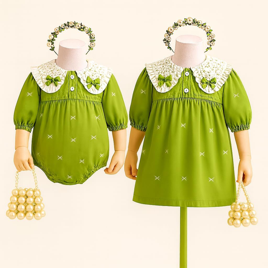 Sibling Sister Matching Outfits Set, Little Sister Outfit & Big Sister Dress,Family Photo 3pc