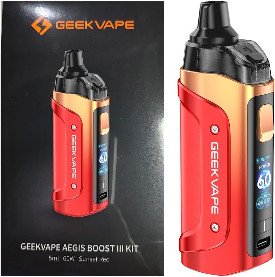 Geekvape Aegis Boost 3 POD mod Kit 3000mah (max 60W) 5ml mode intelligent  avec geekvape B Coil [0.2ohm | 50-58w]; (0.6ohm | 15-25W) ip68 impermable   l'eau sans nicotine (Rouge couchant) :