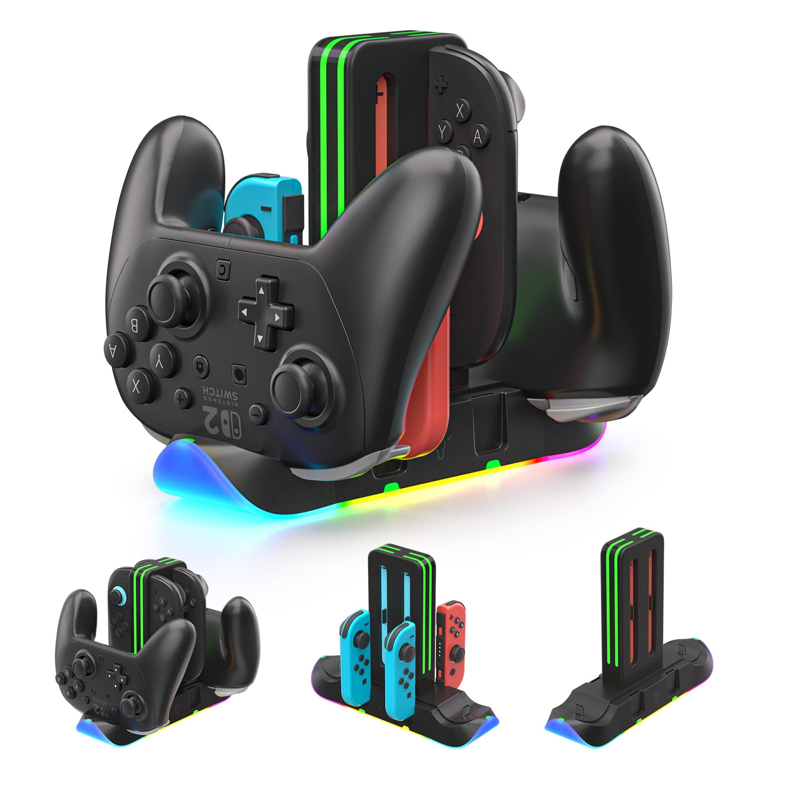Amazon | Switch 2 Proコントローラー充電ドック、6-in-1 RGB充電器