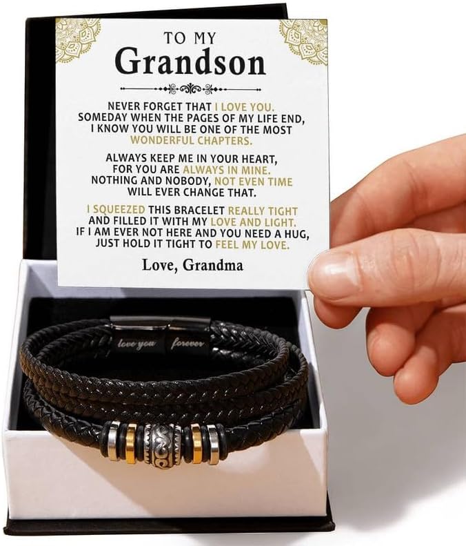 VIRAGIL To My Grandson Bracelet from Grandma and Grandpa, Leather Bracelet For Grandson From Grandparents, Graduation Gift For Grandson, Grandson Birthday With Message Card and Gift Box. - Image 4