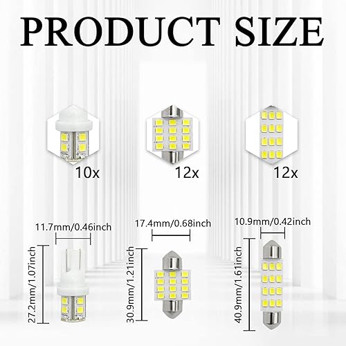 Miniatura 8 de tobenbone Juego de 24 bombillas LED para automóvil, T10 de 1.220 in y 1.614 in, bombillas de repuesto para interiores de automóvil, luces de mapa,