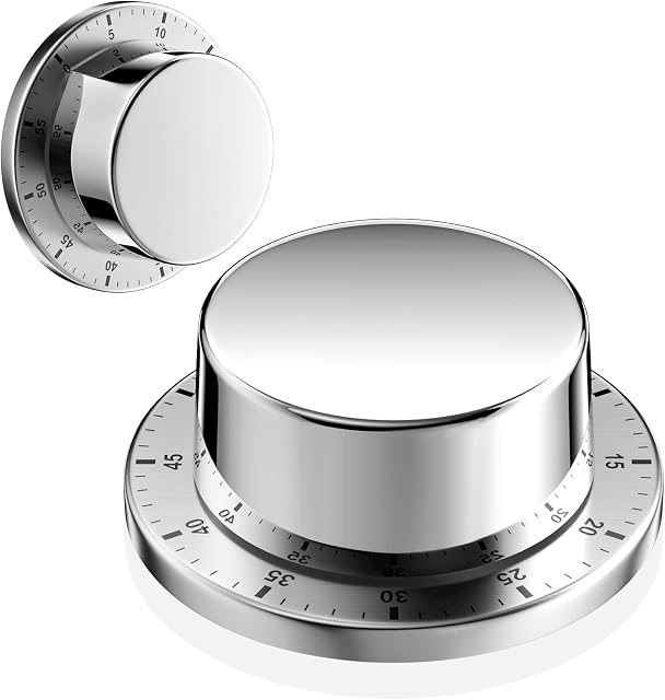 Newaner Mechaniczny Minutnik Kuchenny, Adsorbowalny Minutnik Magnetyczny, Wodoodporny Zegar ze Stali Nierdzewnej Wielokrotnego Użytku, Odliczanie do Zwierząt do Gotowania Gotowane Jajka Srebrny