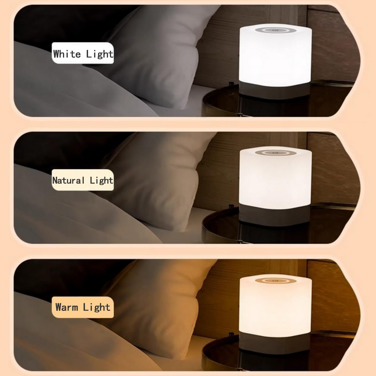 LETOUR Touch Beside Table Lamp, 2600mAh USB Rechargeable Touch Stepless Dimmable with 3 Color - Image 2