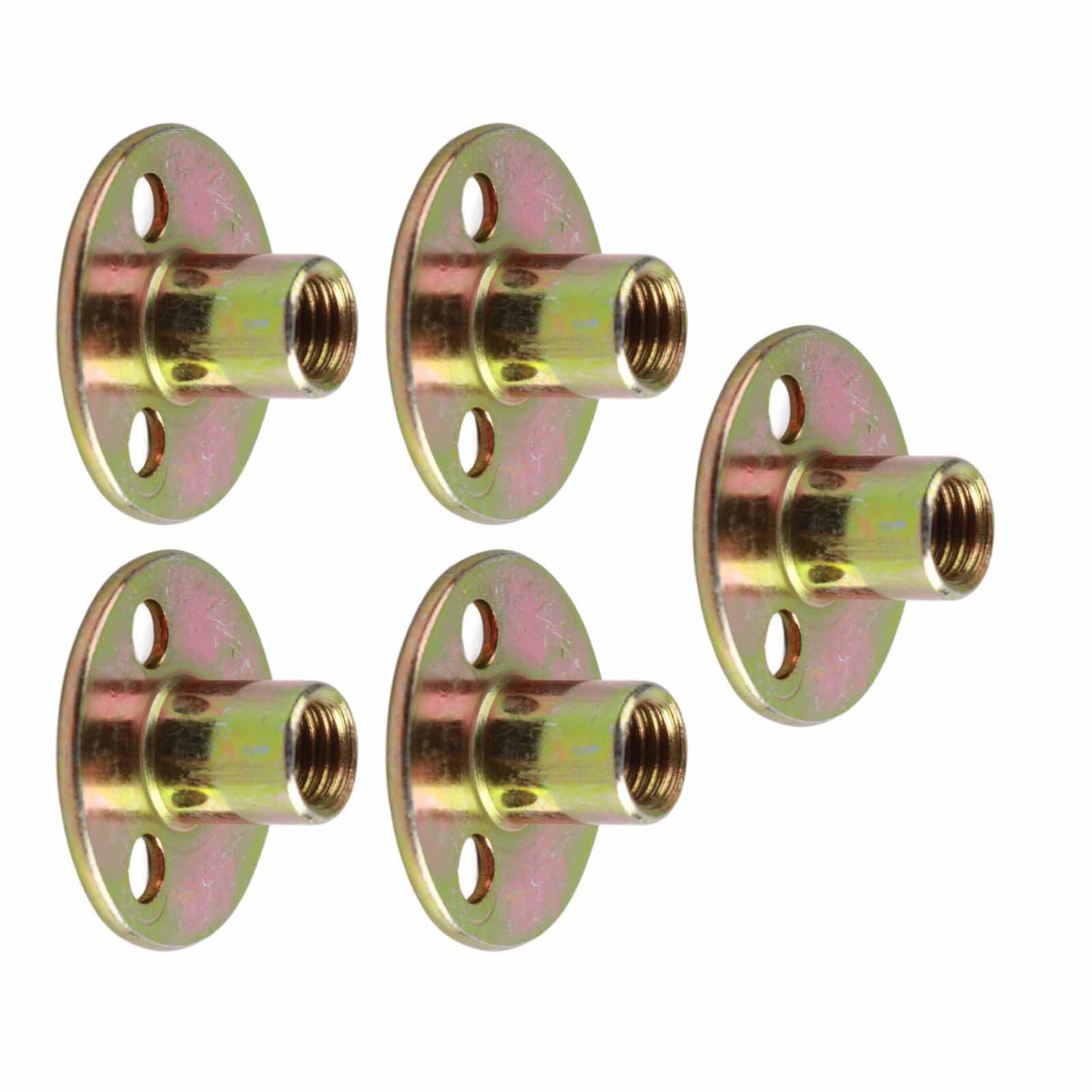 T Nut, Threaded Nut 5 Pcs Flange 3 Hole Galvanized Iron Furniture Fixing Tee Round Base Nut (M10)