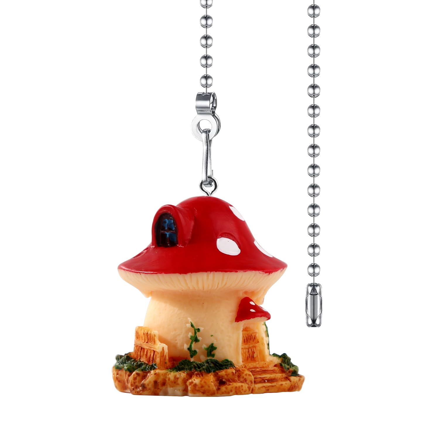 Mushroom House Ceiling Fan Pull Chain,Cute Christmas Pulls Charm Extension Decorative,12in 3mm Diameter Beaded Fan Light Pull Chains Extender Ornaments for Kids Room