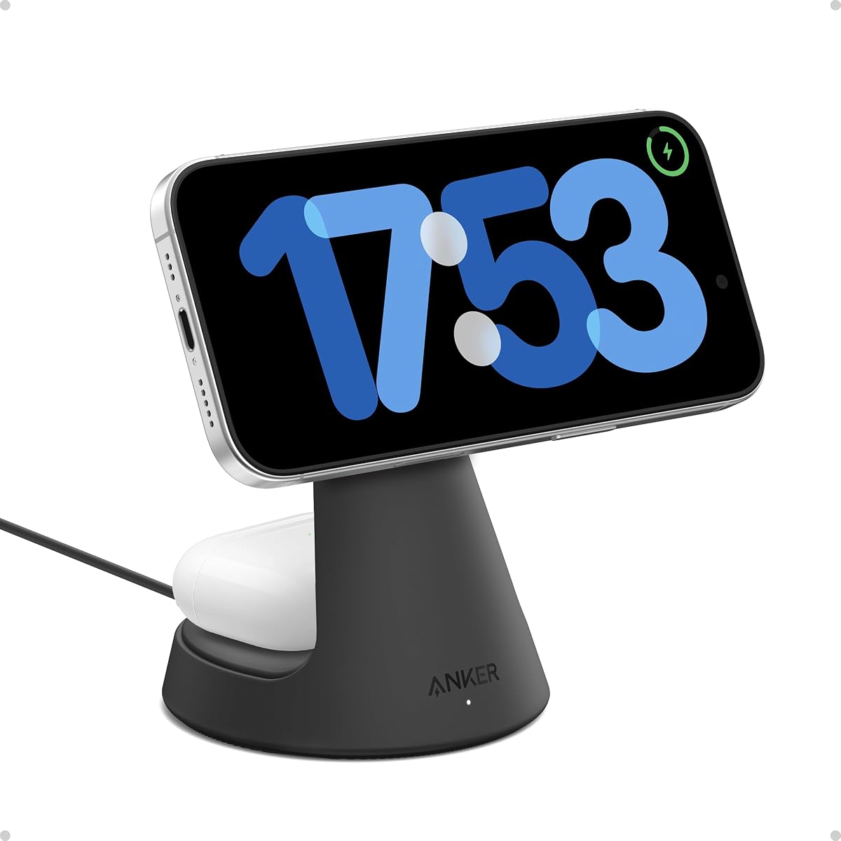 MagSafe Compatible 2-in-1 Charging Stand, iPhone 16 Wireless Charger, Qi2 Certified 15W Ultra-Fast,Adjustable and Super Strong,for iPhone 16/15/14/13/12 Series,AirPods (Black, No Adapter)