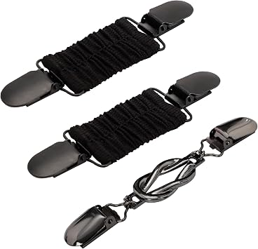 3Pcs Waist Cincher Clips, Elastic Dress Tightener Clips for Shawl Cardigan Sweater, Adjustable Collar Clips for Women & Men Black