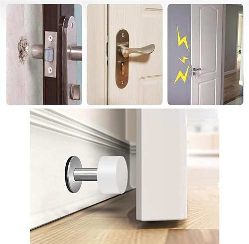 Miniatura 2 de Topes de puerta con calcomanías adicionales, tope de puerta autoadhesivo con goma blanca y cuerpo de acero inoxidable, parachoques de puerta