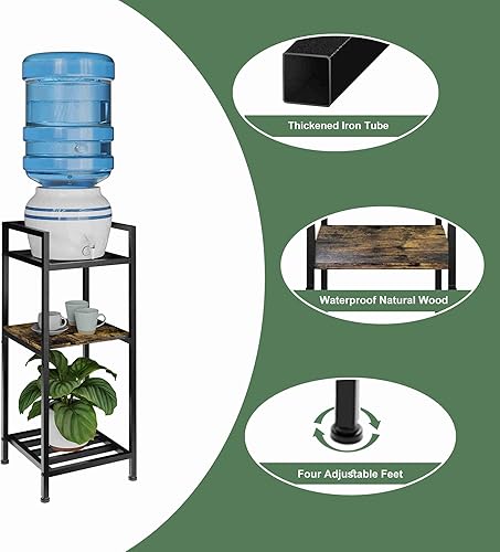 Miniatura 5 de Soporte dispensador de agua de 5 galones, soporte para jarra de agua de metal negro con madera de 3 niveles de 32 pulgadas, soporte para botella de