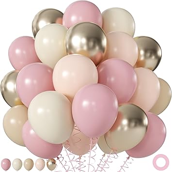Dusty Pink Nude Gold Balloons, 60Pcs 12Inch Pink Sand White Nude Gold Biege Balloons for Boho Baby Shower Wedding Bridal Shower Engagement Birthday Party Decorations