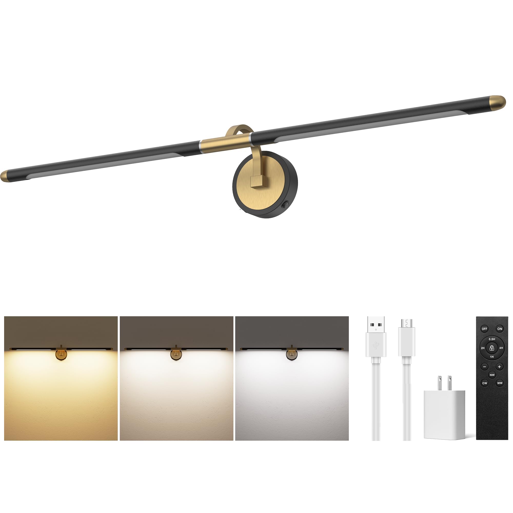 Photo 1 of URSOLA Cordless Picture Light, 39" Black/Gold