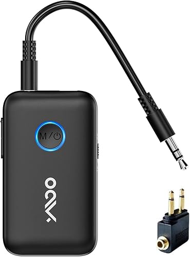 YMOO Receptor transmisor Bluetooth 5.3 B06T1 con adaptador de avión, adaptador AUX Jack de 0.138 in para avión, 22h 100 pies de largo alcance AptX disponible en Yaxa Peru
