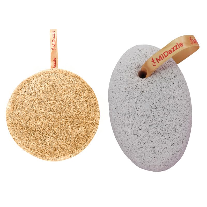 Midazzle Natural Body Scrubber Sun Dried Bath Loofah | Body Sponge for Men & Women | Organic Loofah for Bathing (Round) With Pumice Stone Foot Tool, Foot Scrubber (Oval -L) Shape - Set of 2-image-36