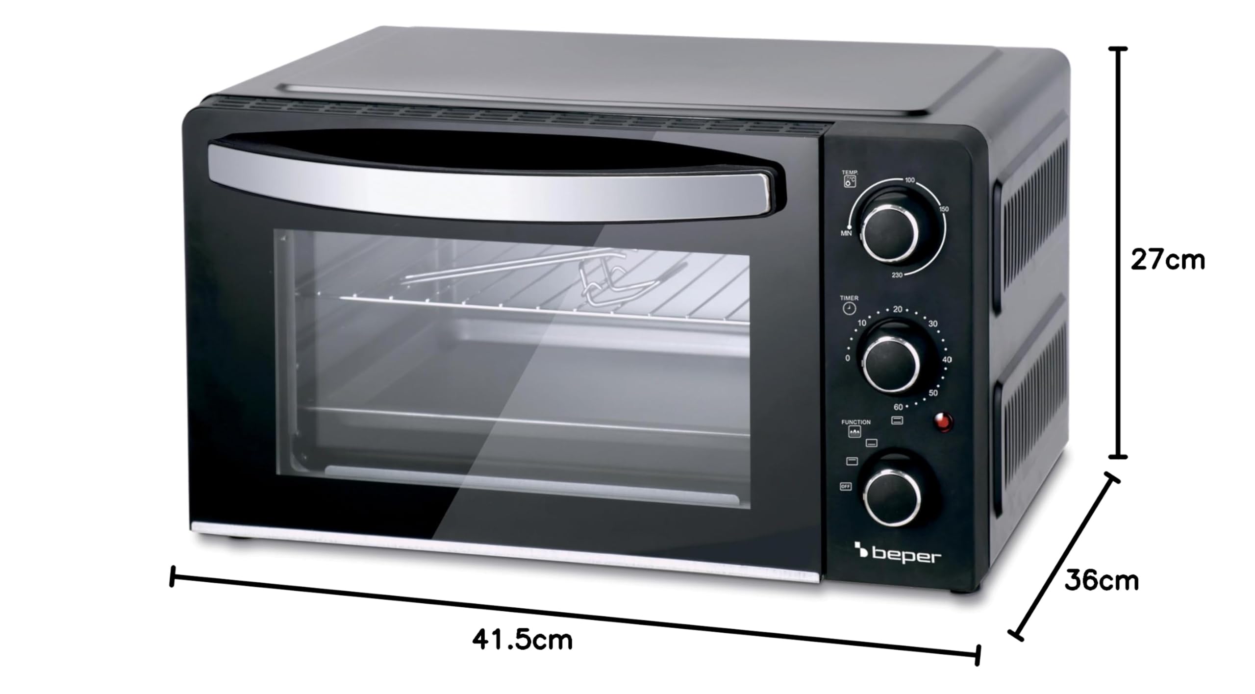 BEPER P101FOR020 Four électrique 20L, 1300W, Minuteur jusqu'à 60 min, 3 Types de cuisson, Accessoires inclus, Température jusqu'à 230°