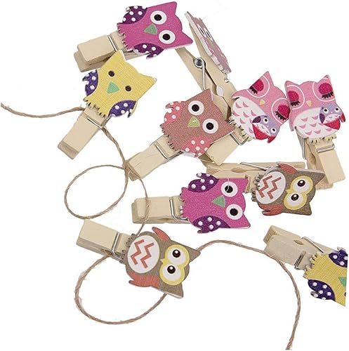 Miniatura 8 de FONDOTIN Clip de bolsa de alimentos, clip de madera colorido, pin de dibujo de madera, clips de bambú con forma de búho, búho para recuerdos de