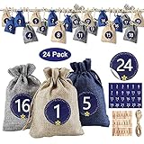 calendario escolar navidad 2018 🎁【Incluye 10 m de cuerda y 24 mini pinzas de madera】 24 calendarios de adviento navideños. Bolsas de regalo para calendario de adviento para rellenar, se pueden colgar con las pinzas de madera y los cordones incluidos. Sería una hermosa decoración de Navidad para una perfecta Navidad.