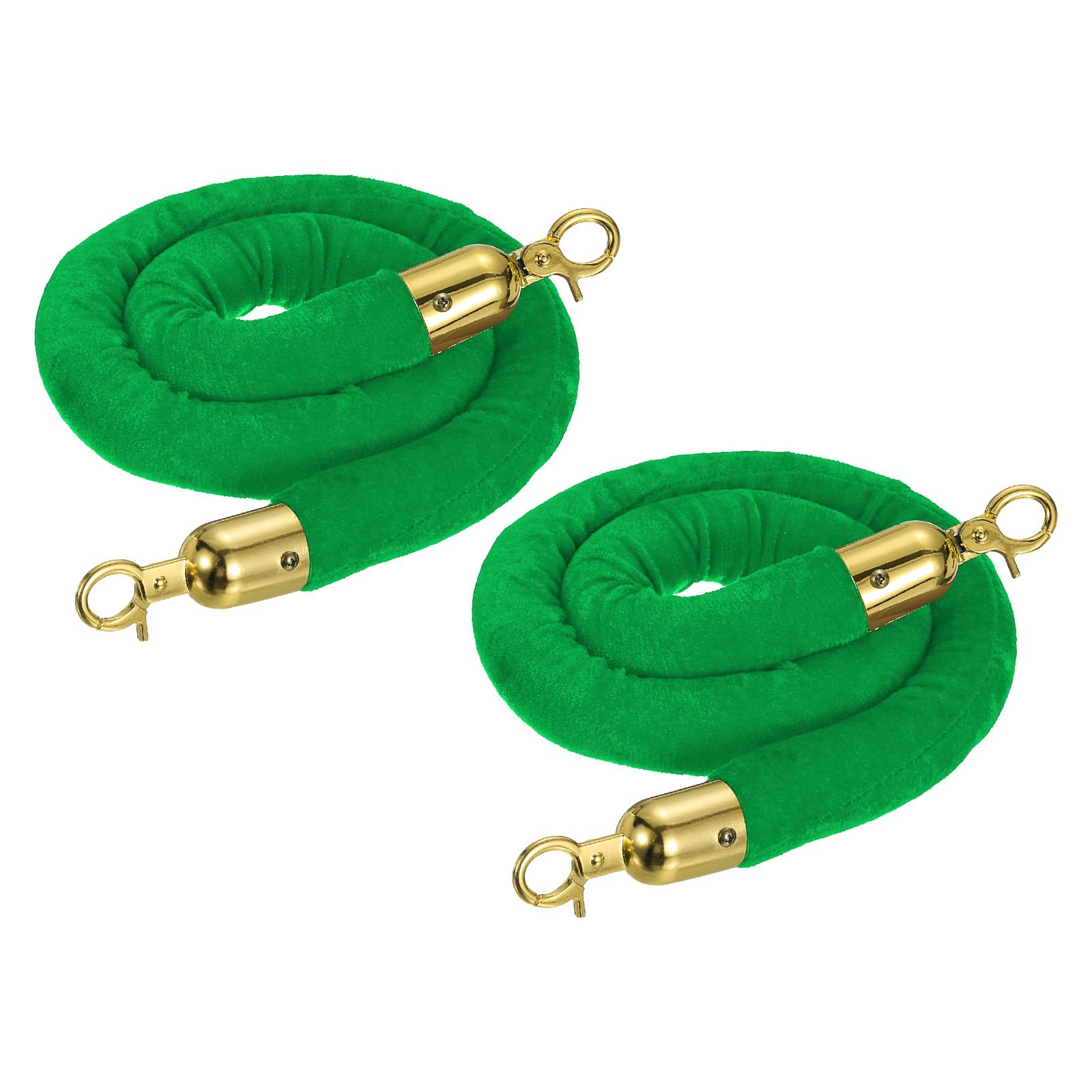 QUARKZMAN Cuerda Terciopelo Para Postes 6.6 Pies/2 M, Cuerdas Barrera Terciopelo Con Mosquetones Para Postes Divisores Cola Control Multitudes, Verde Dorado Paquete 2