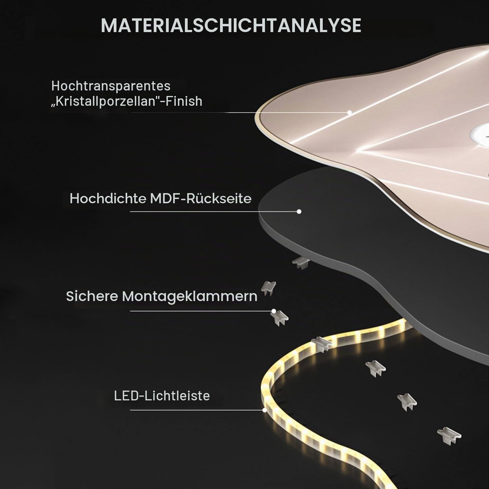 YVZYLXH Moderne LED Wanddeko Wohnzimmer - 3D Kristallporzellan Wandbild mit Beleuchtung, Luxus Wandkunst Deko for Schlafzimmer, Flur und Büro(Brown-B,100x50cm/39.4x19.7in)