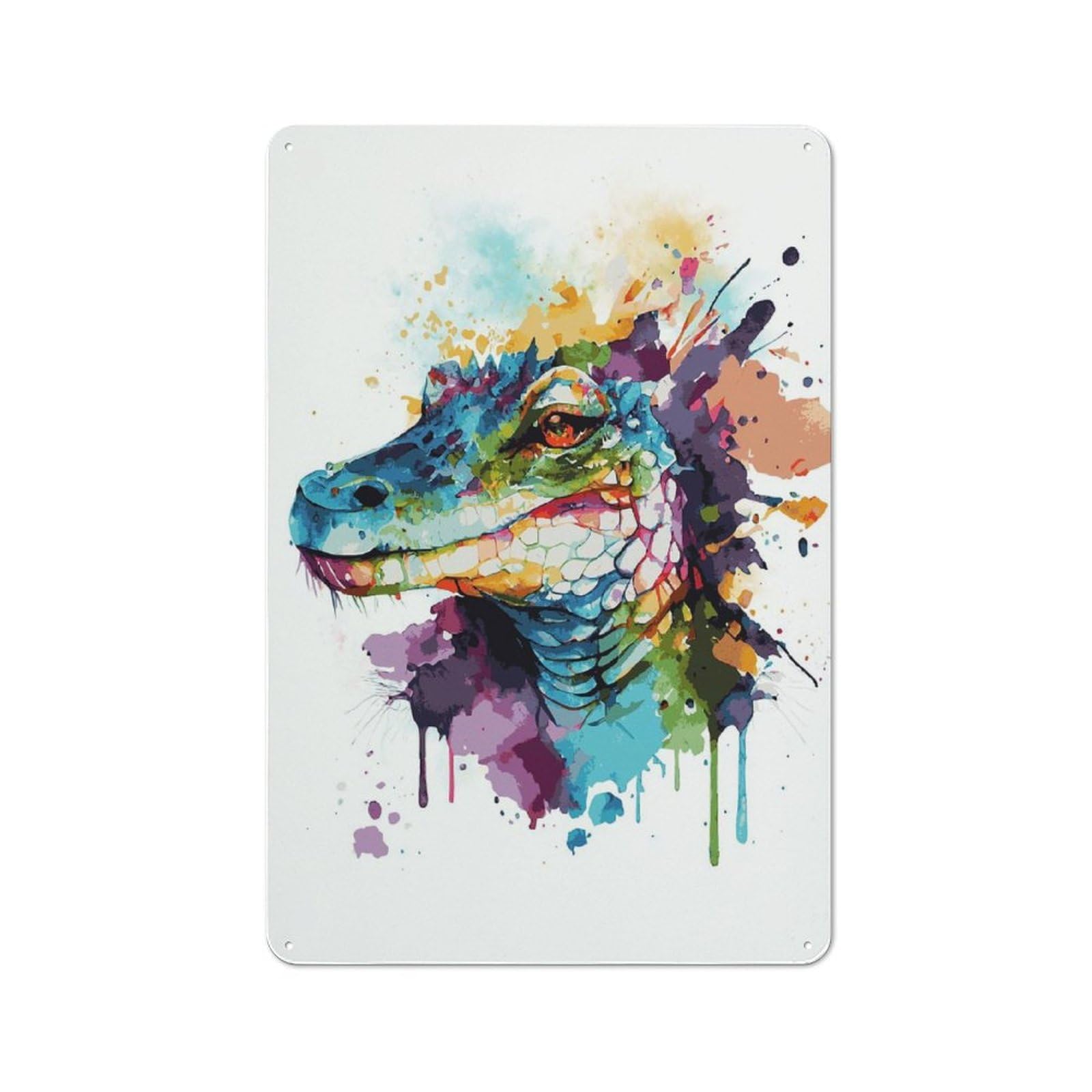Country Metal Sign with Watercolor Crocodile Design 30x20cm, Farmhouse Farmhouse Wall Decor for Kitchen, Cottage, Porch Or Garden Room