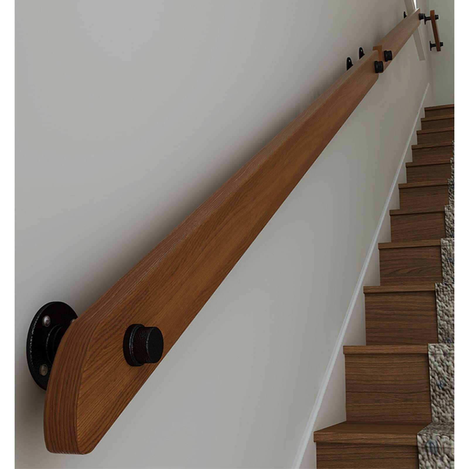 Main courante d'escalier bois ajustable avec supports en fer rigides