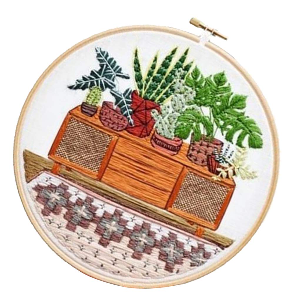 Stamped Embroidery Kit with Pattern Cross Stitch Crafts - Pot Plant EC008