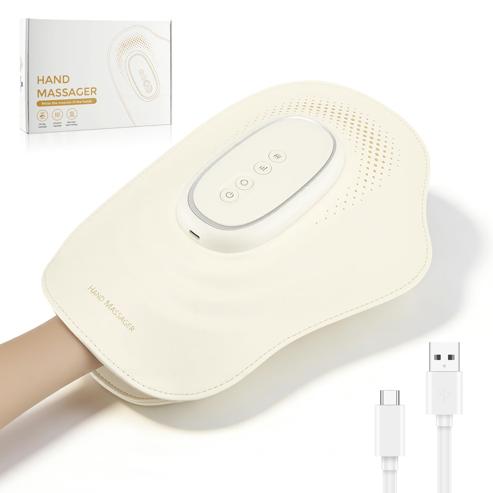 Handmassagegerät mit Wärme & Kompression, Elektrischer Handmassager zur Linderung von Arthritis & Karpaltunnelsyndrom, 3 Massagemodi & 3 Heizstufen, USB Kabellos, Geschenk für Familie & Freunde