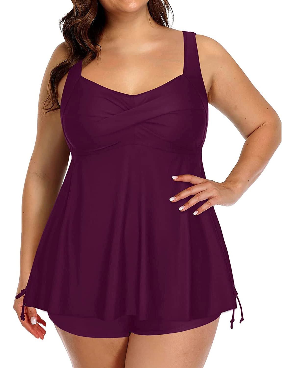 Condition photo showing New/Like New for aqua eve women plus size tankini swimsuit two piece flowy swimdress bathing suits with shorts purple 20w