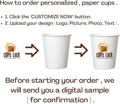 Cupslock Vasos de papel personalizados, vasos de papel personalizados para bebidas frías y calientes, tazas de café para tiendas, oficina, negocios,