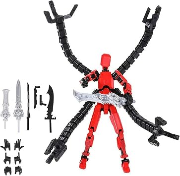 3D Printed T13 Fully Assembled Action Figure Multi Joint Articulated Dummy 13 Model Toy for Collectors Game Lovers or Present Fans Desktop Decor Collecting and Easter Gifts Red Black