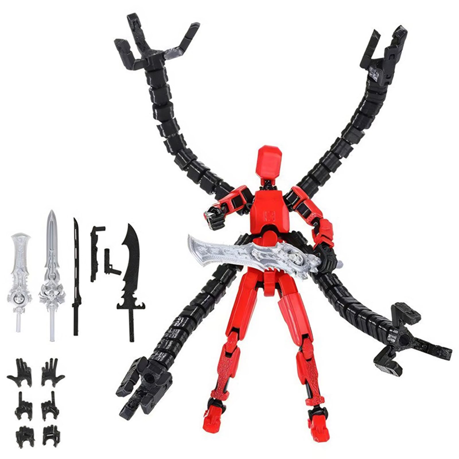Upgraded 3D Printed Action Figures Dummy 13 Multi-Jointed Movable Titan 13 Action Figure Already Assembled Action Figure with Weapons for Collectible Desk Decor for Adults Enthusiasts (Red-Black)