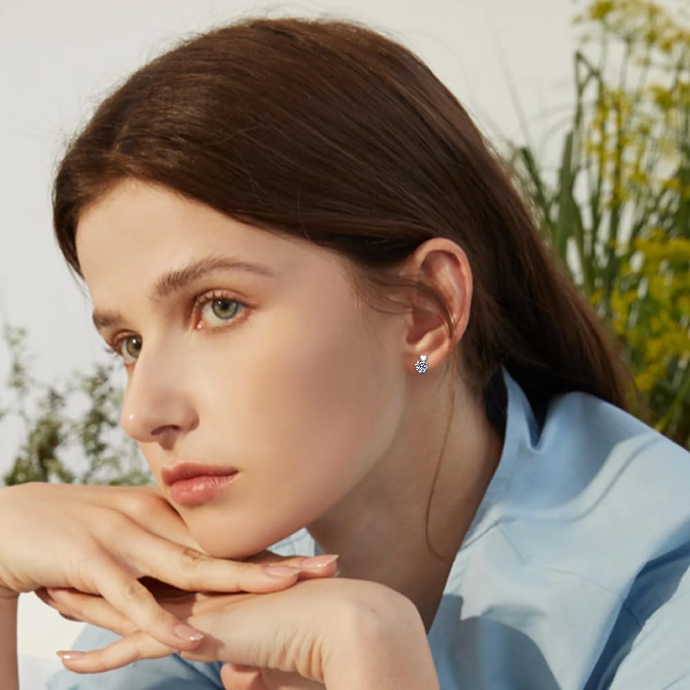 Moissanite Earrings for Women 0.6-1.0 Cts Diamond 925 Sterling Silver Studs Jewelry Gifts for Women Wedding - Image 3